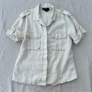 Vintage Ralph Lauren 100% Linen Cream Safari Button Down Blouse, Embroidered